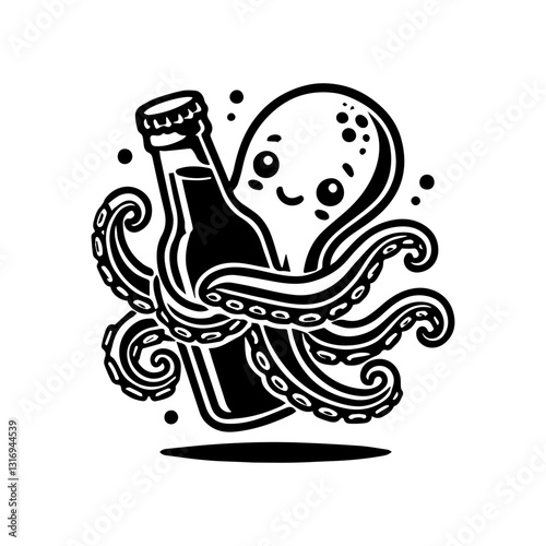 octopus hugging a bottle vector illustration octopus wrapped around a bottle of beer
