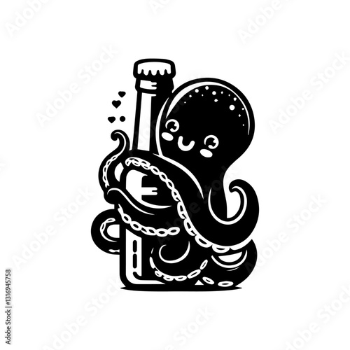 octopus hugging a bottle vector illustration octopus wrapped around a bottle of beer