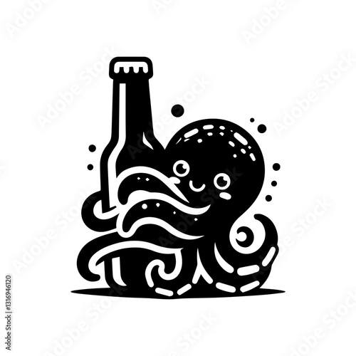 octopus hugging a bottle vector illustration octopus wrapped around a bottle of beer