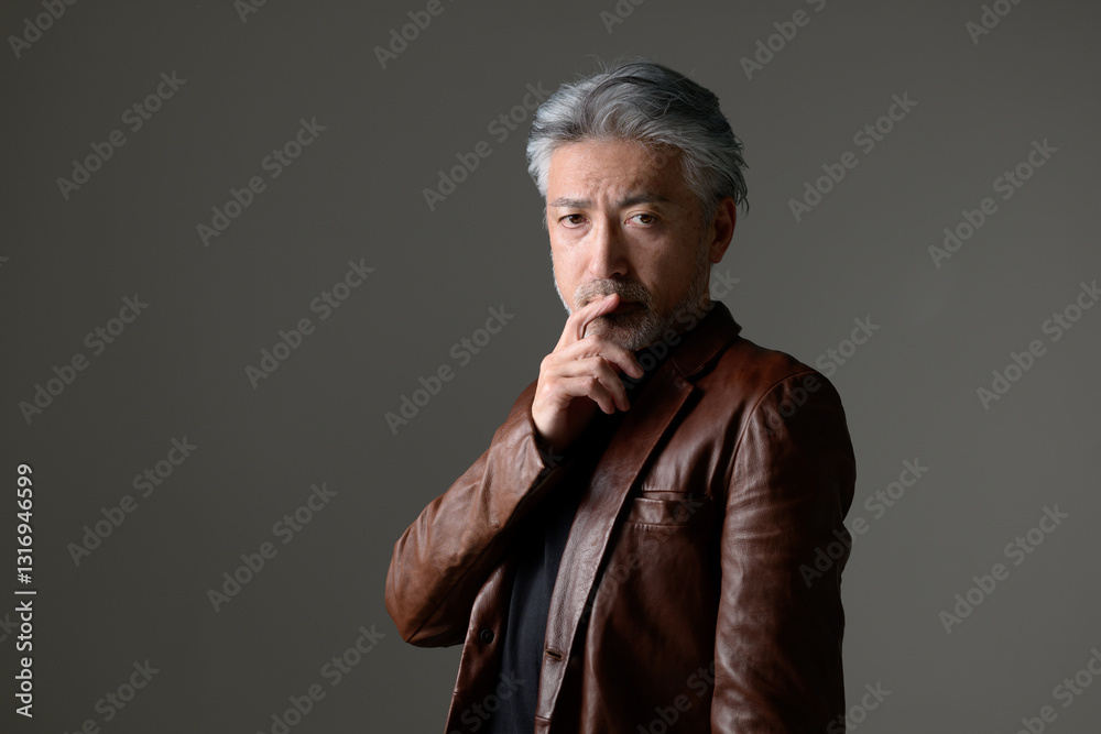 Obraz premium 革ジャン 男性 ハンサム