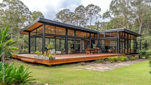 Glasshouse vacation retreat nestled in the middle of a vibrant forest.