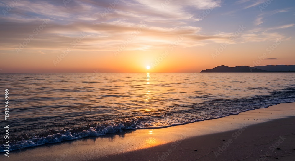 Serene Beach Sunrise with Crystal Clear Water Serene Beach Sunrise with Crystal Clear Water