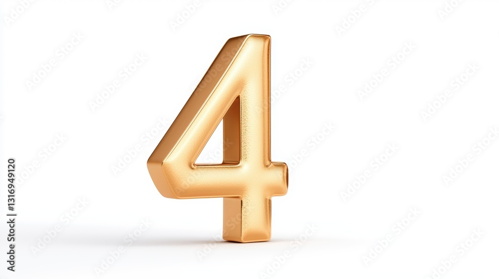 A shiny golden number four against a plain white background, symbolizing value, achievement, or importance. A shiny golden number four against a plain white background, symbolizing value, achievement, or importance.