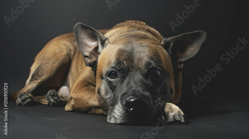 close up old dog rest on the black background photography