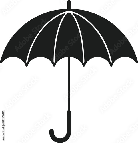 Elegant Black Umbrella Silhouette Vector – Classic Rain Protection Icon for Spring Designs