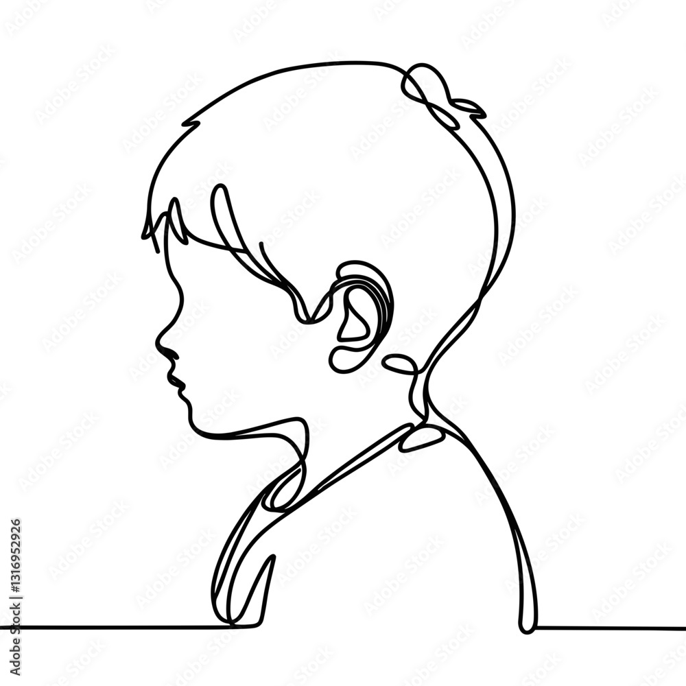 Minimalist line art illustration of a child's profile, suitable for creative projects Minimalist line art illustration of a child's profile, suitable for creative projects