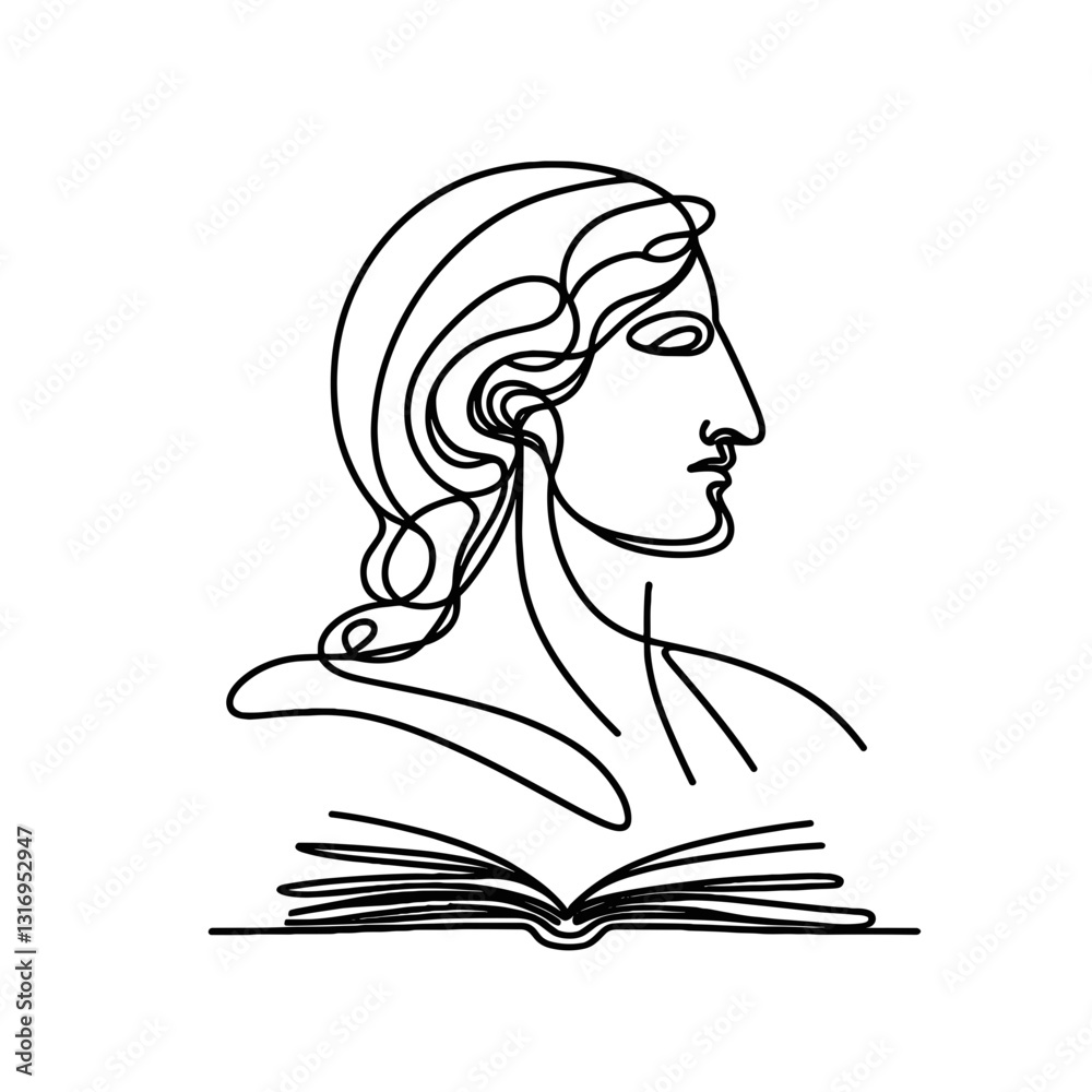 International Museum Day line art of a statue reading a book, symbolizing knowledge and culture International Museum Day line art of a statue reading a book, symbolizing knowledge and culture