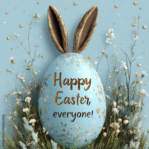 vector illustration of an easter egg with bunny ears, grass,