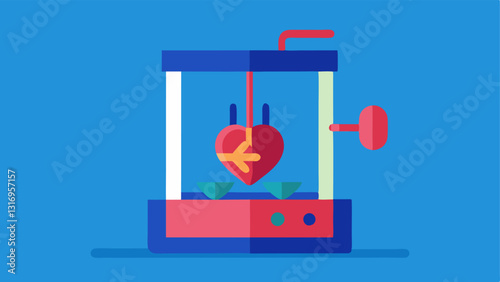 Synthetic Organ Development A vector design showing a 3D printer creating a synthetic organ like a heart or kidney with layers gradually building up to form the organ.