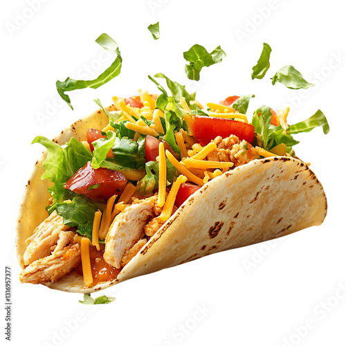 Loaded Chicken Taco with Lettuce Tomato and Shredded Isolated on Transparent Background
