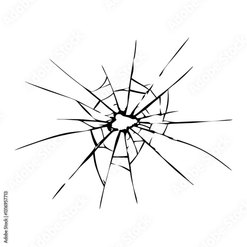 Black and White Cracked Glass Broken Window Illustration