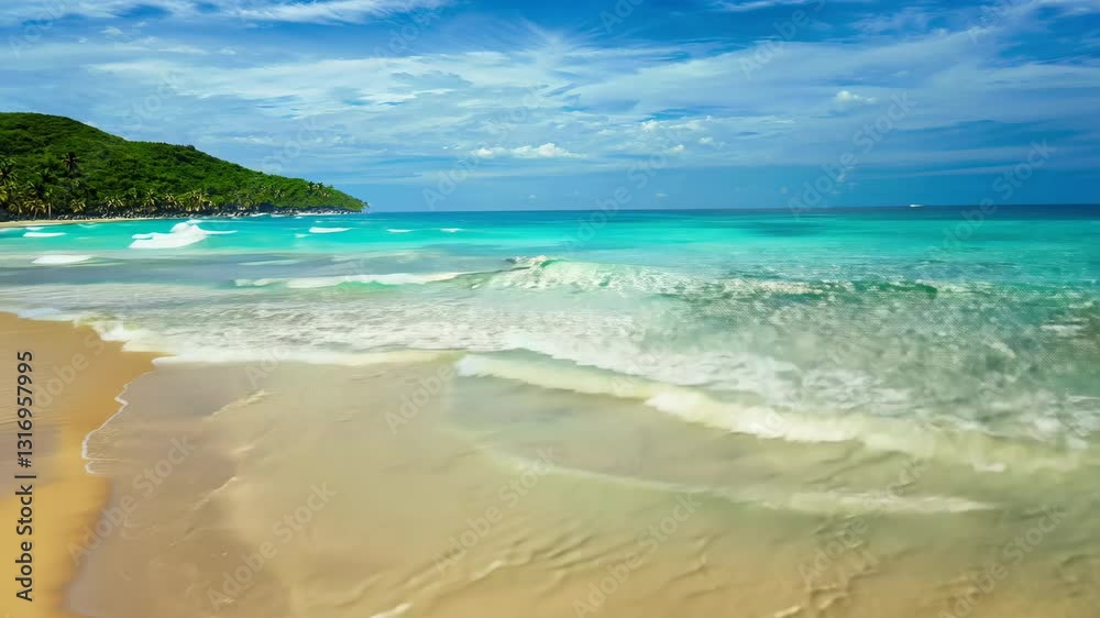 Tropical beach with soft golden sand meeting the gentle waves Tropical beach with soft golden sand meeting the gentle waves