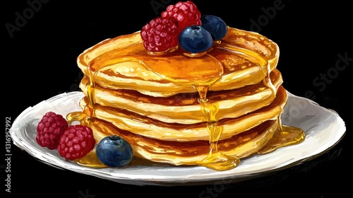 Wallpaper Mural Delicious stack of pancakes drizzled with syrup and topped with fresh raspberries and blueberries. Torontodigital.ca