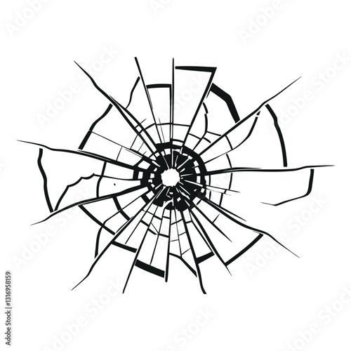 Black and White Illustration of Cracked Broken Glass