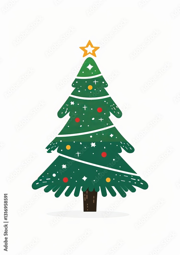 A Festive Christmas Tree with Decorations and a Star on Top A Festive Christmas Tree with Decorations and a Star on Top