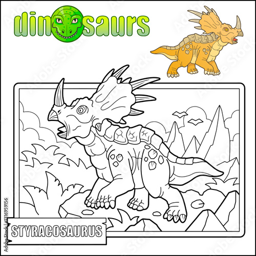 prehistoric dinosaur styracosaurus, coloring book for children