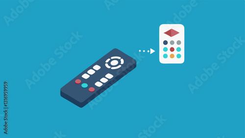 Remote Control Evolution An old remote control with many buttons fading away to reveal a simple sleek remote with few buttons used primarily for scrolling through streaming