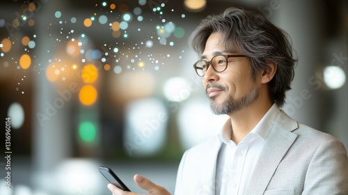 スマートフォンを操作するシニア男性