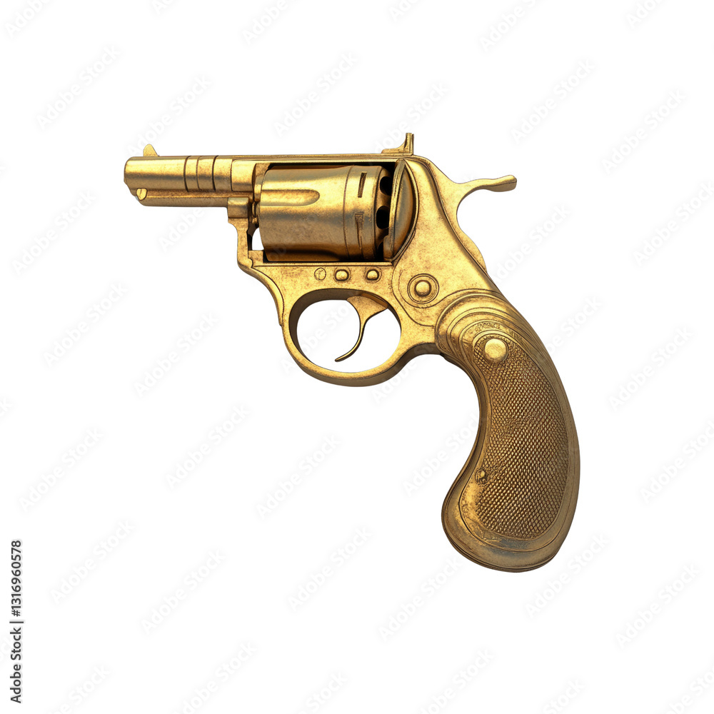 Gilded Revolver A 3D Render of a Golden Handgun