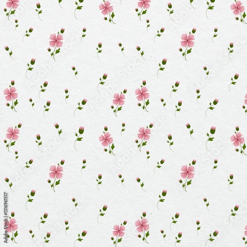 Fototapeta Naklejka Na Ścianę i Meble -  Seamless pattern of pink flowers with watercolor pattern background.