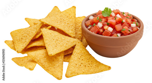 Serving of tortilla chips with fresh pico de gallo salsa