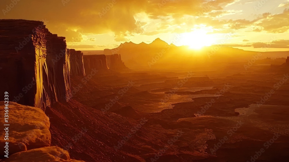 Obraz premium Vivid sunset over canyon landscape.