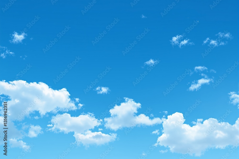 Fototapeta premium Blue sky with fluffy white clouds.