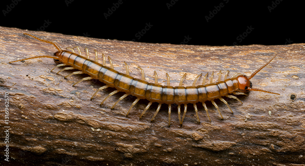 Obraz premium Centipede Crawling on a Tree Bark