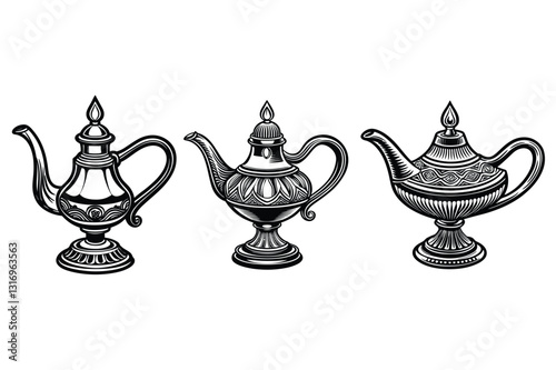 Antique Brass Oil Lamp set with Detailed Carvings Classic Look