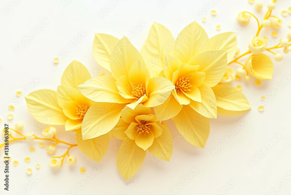 Obraz premium Closeup of a yellow flower. Petals. White background. 
