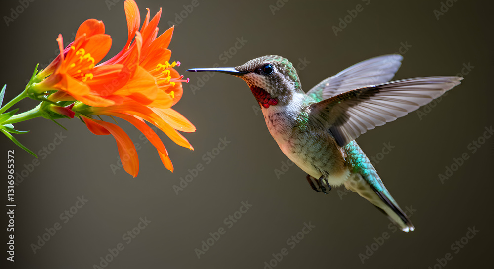 Naklejka premium Hummingbird Drinking Nectar Mid-Flight