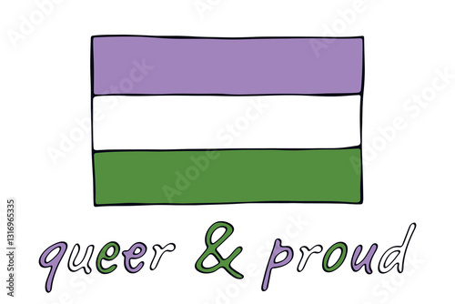 Free Download Colorful Genderqueer pride flag Happy pride day LGBTQ community Pride Month Vector hand drawn doodle for posters, stickers, logo, cards - GFXLoad