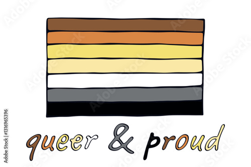 Colorful Bear brotherhood pride flag Happy pride day LGBTQ community Pride Month Vector hand drawn doodle for posters, stickers, logo, cards