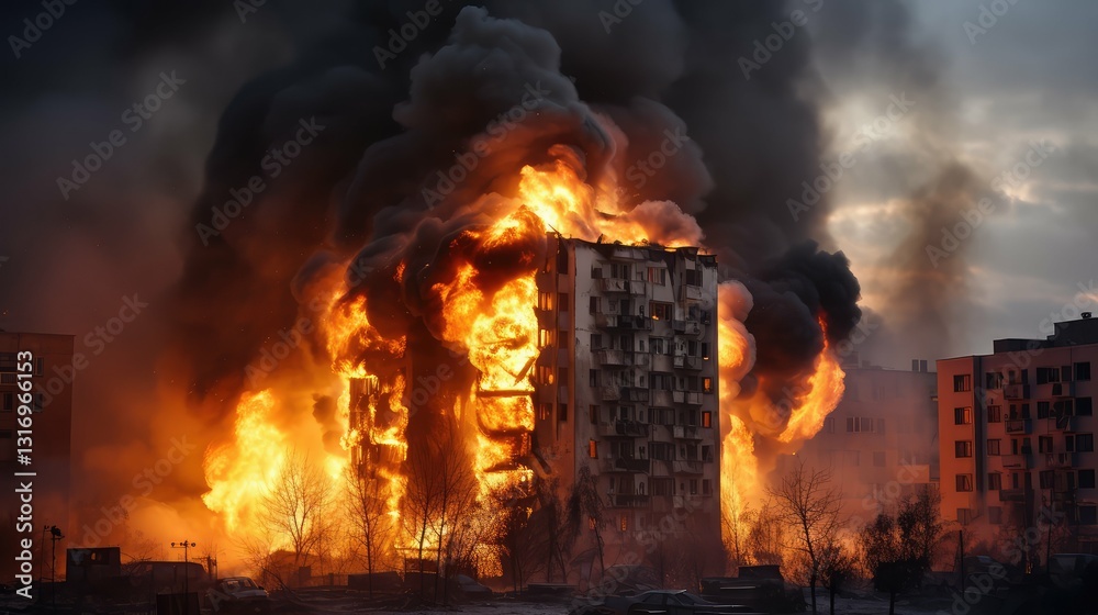 Fototapeta premium inferno building on fire