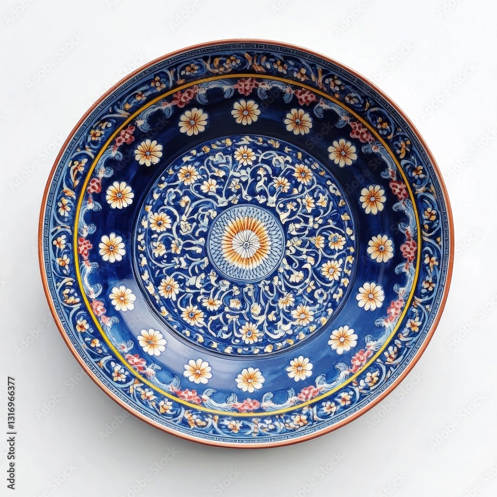 Fototapeta premium Decorative round ceramic plate with intricate floral design