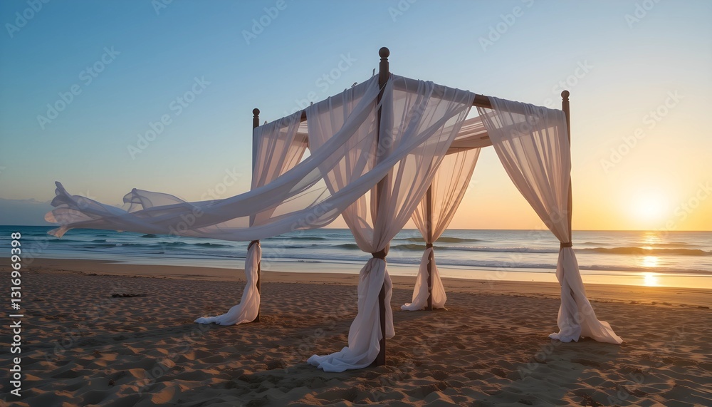 Fototapeta premium White Canopy on Beach at Sunset