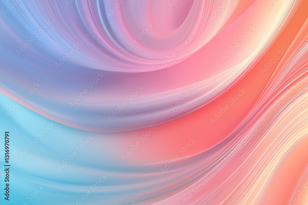 Obraz premium Pastel abstract wallpaper design with a flowing, smooth gradient of colors. It features a blend of soft pink, peach, and blue tones, creating a calming and visually appealing effect