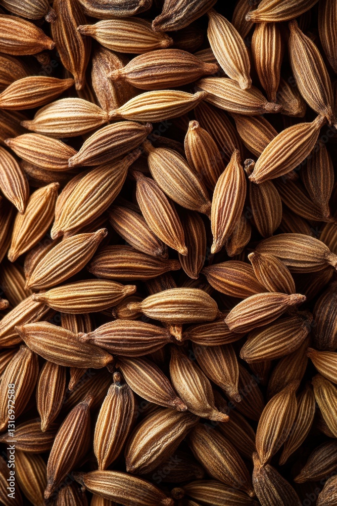 Close Up of Aromatic Cumin Seeds Displaying Rich Textures and Warm Tones for Culinary and Spice Concepts Close Up of Aromatic Cumin Seeds Displaying Rich Textures and Warm Tones for Culinary and Spice Concepts