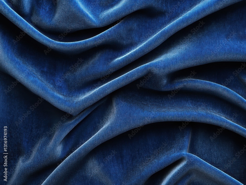 Luxurious blue velvet fabric draped in elegant folds creating a rich texture and depth for design projects and visual arts Luxurious blue velvet fabric draped in elegant folds creating a rich texture and depth for design projects and visual arts