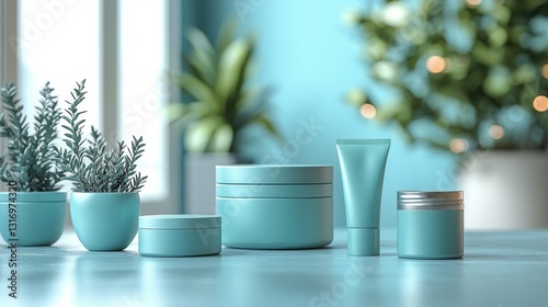 Teal beauty products, home display