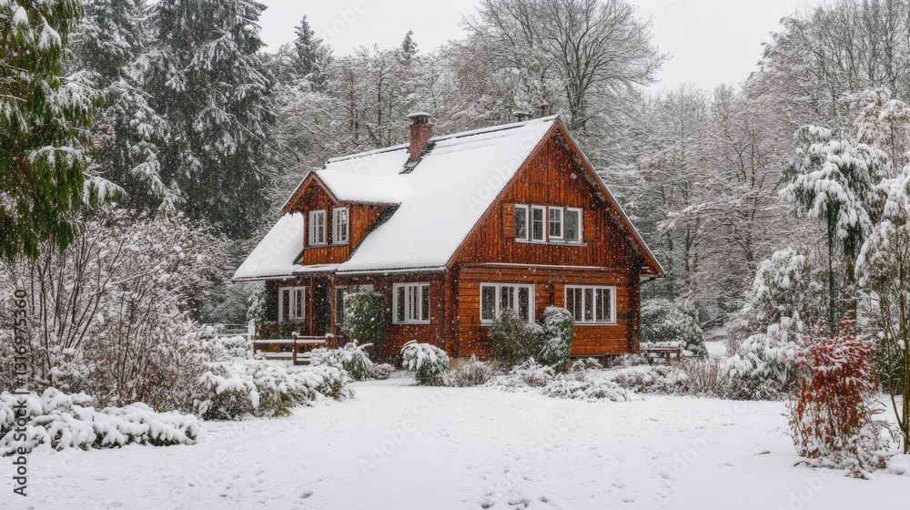 Snow-covered country house in a winter wonderland setting. Snow-covered country house in a winter wonderland setting.
