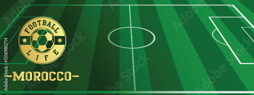 Morocco Concept for Football Life Gold Stamp with Soccer Green Field Background, abstract illustration image