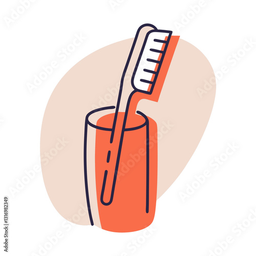 Toothbrush in a Glass with Orange Background - Minimalist Design for Dental Care and Hygiene