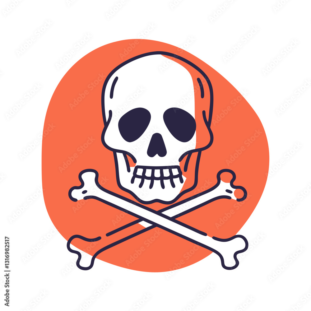 Cartoon Skull and Crossbones on Orange Background for Halloween Themes and Graphic Designs