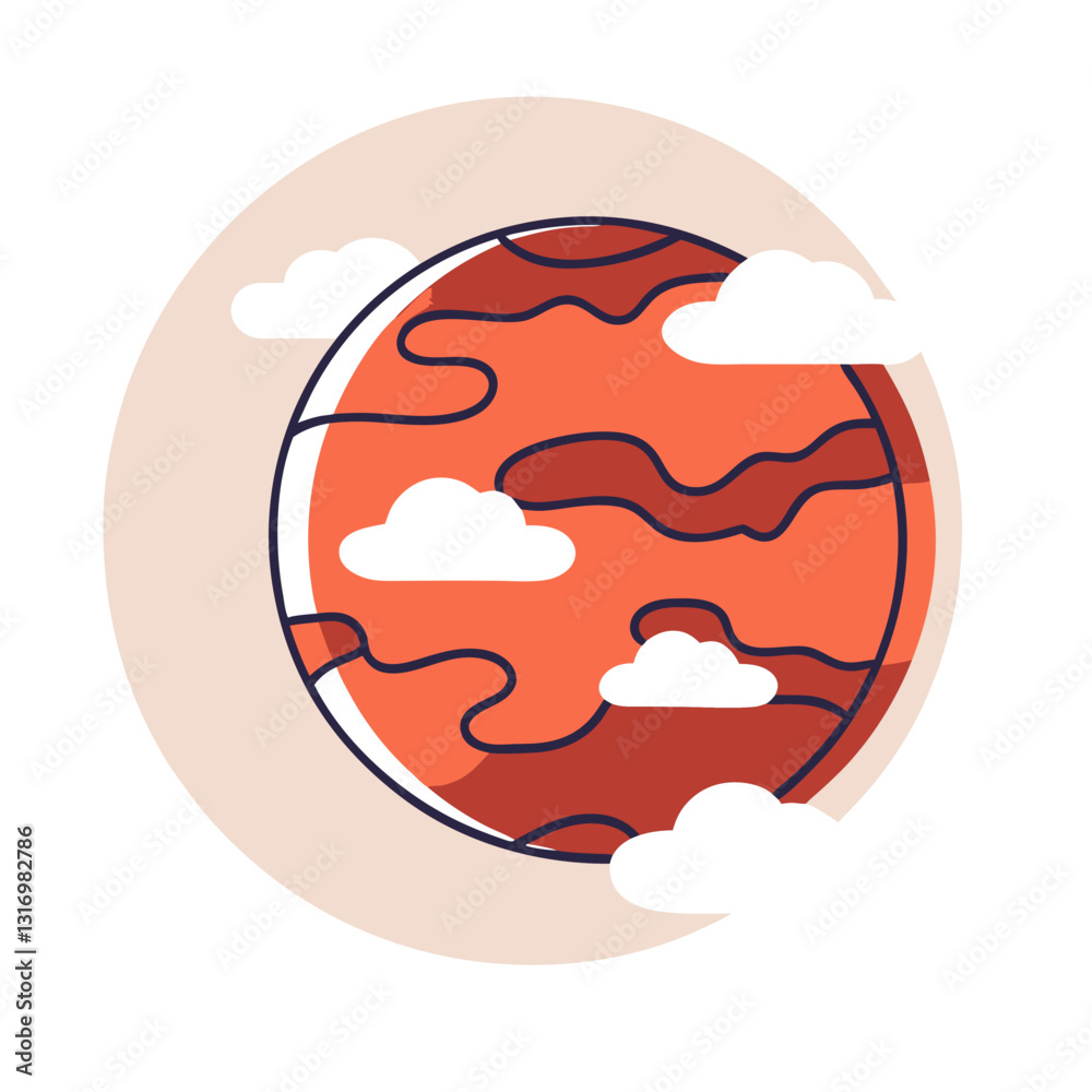 Obraz premium Stylized Red Planet with White Clouds on Light Background for Illustrations and Graphics