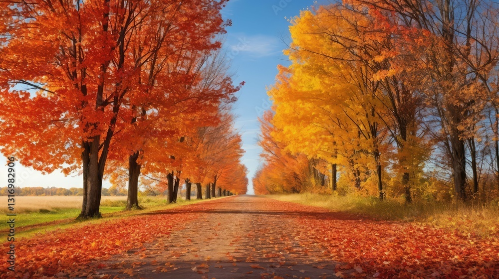 Naklejka premium leaves fall foliage road