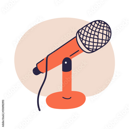 Colorful Retro Microphone on Stand with Simple Background