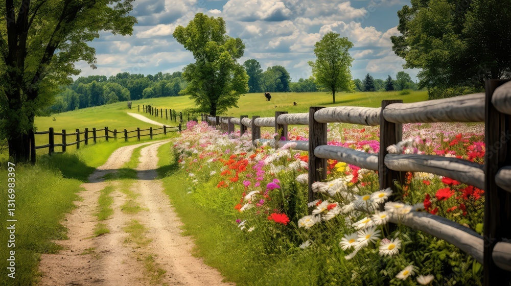 Fototapeta premium grasses country road farm