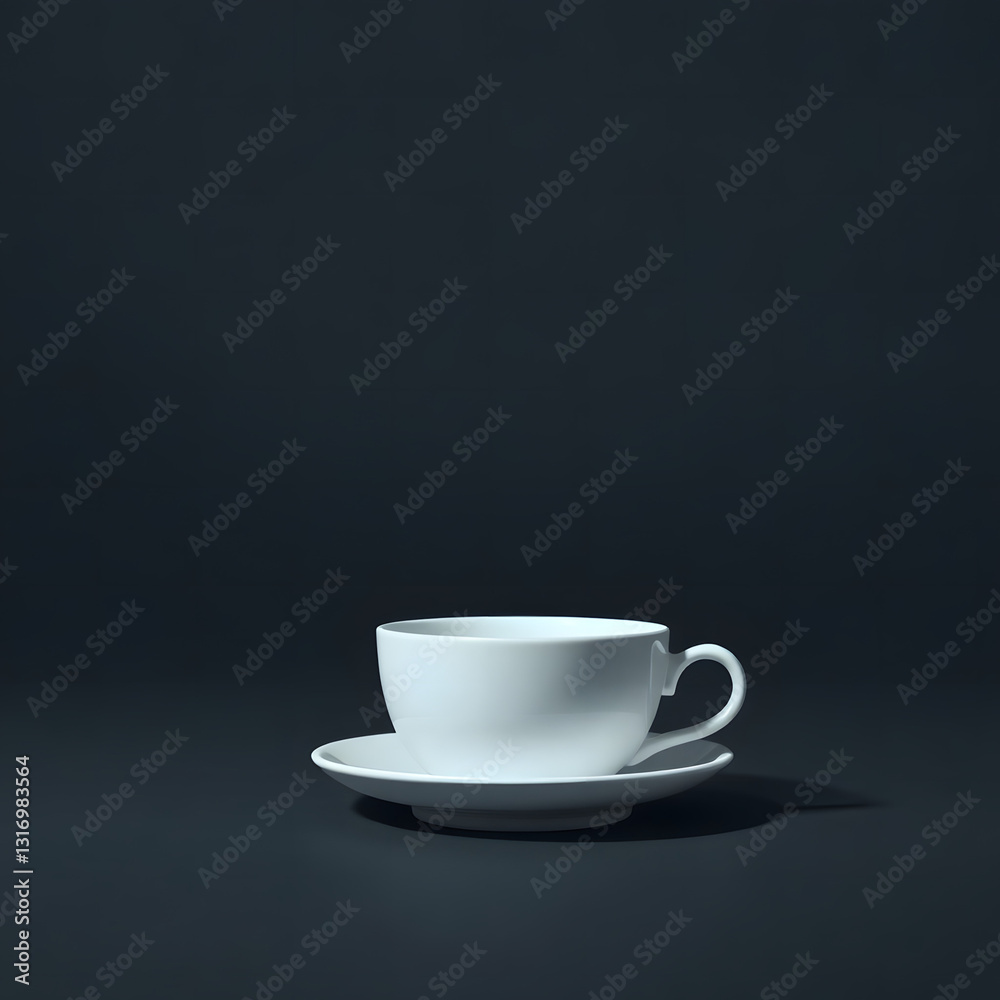 Obraz premium Elegant white teacup with saucer in side view, minimalist black background