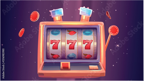 Classic Slot Machine Jackpot Win in Vector Art .eps